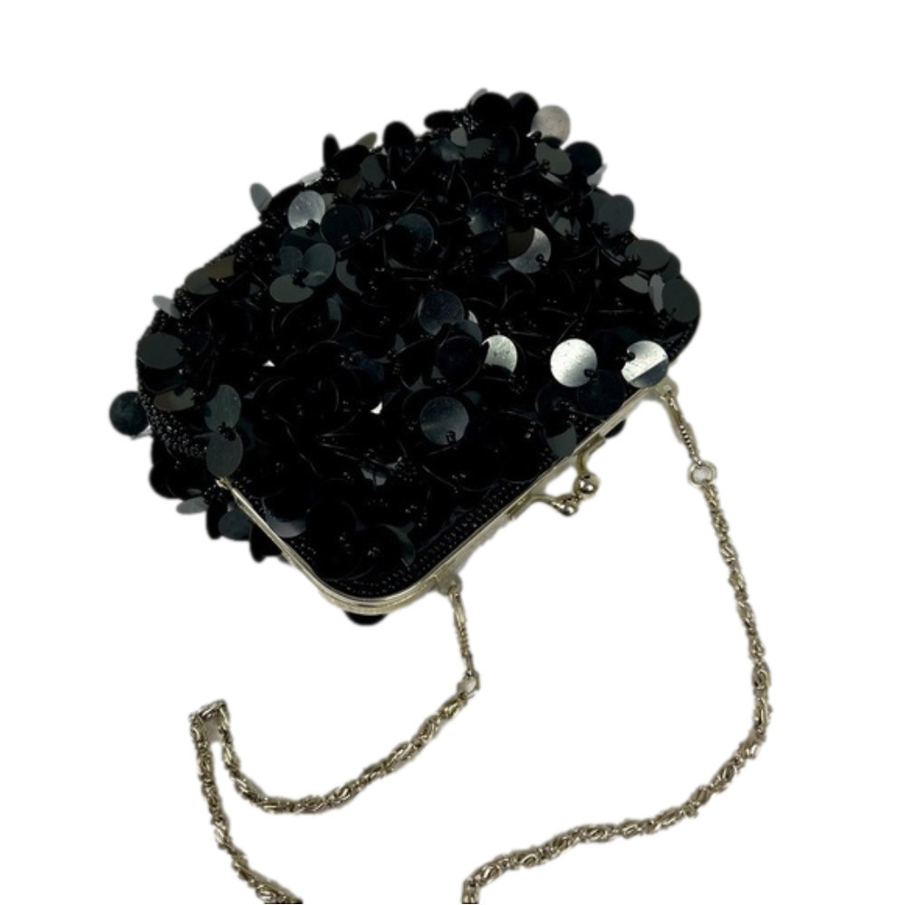 𝅺bi Joux Terner Black Party Sequin Bag With Silver Chain